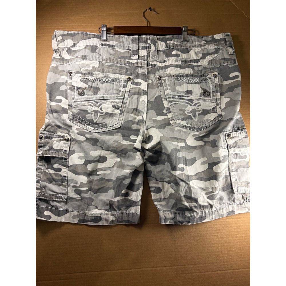Rock Revival Cargo Shorts Mens 44 Grey Camo Classic Fit Embroidered Pockets